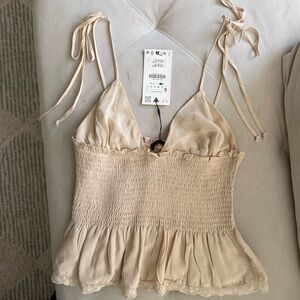 Zara Cream Smocked Camisole Top